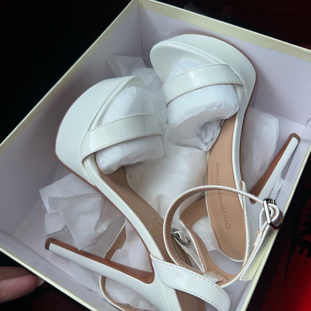 White Stiletto Heels with Crisscross Straps